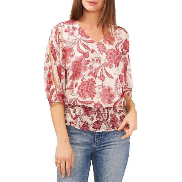 VINCE CAMUTO Floral Print Smocked Top - NWT - Size XS - Picture 1 of 3